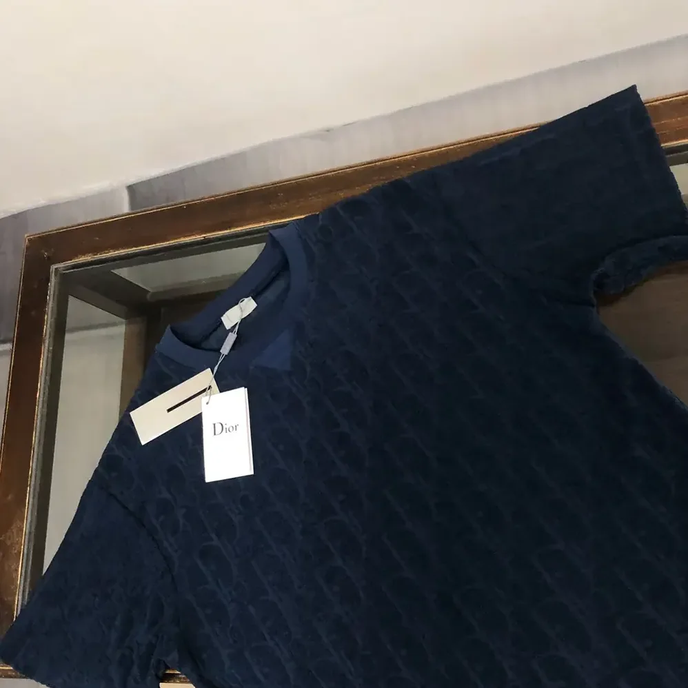 Dior Oblique Relaxed-Fit T-Shirt Navy Blue Terry Cotton Jacquard for Men
