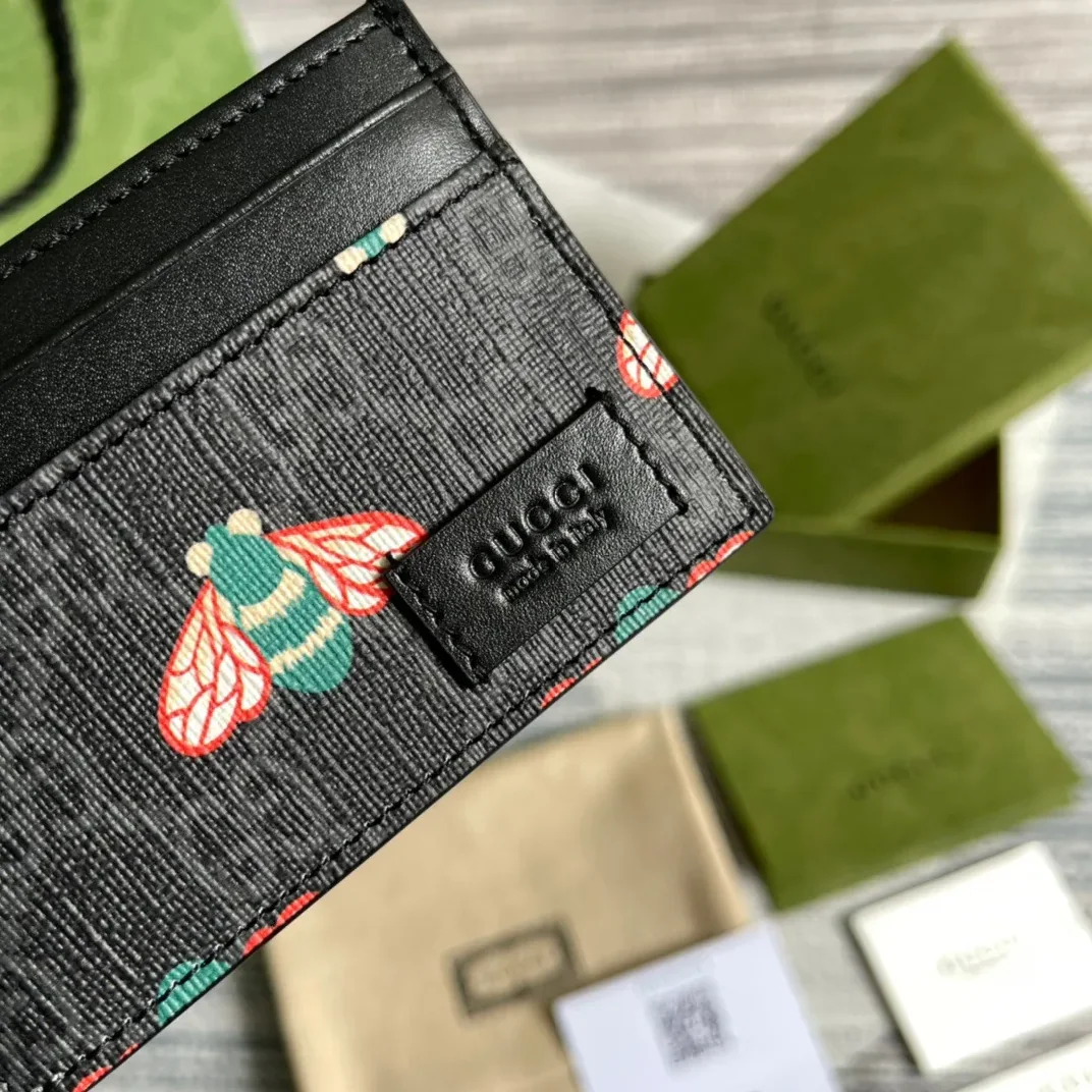 Gucci Card Case Black with Bees / Gucci Card Case Black with Bees /