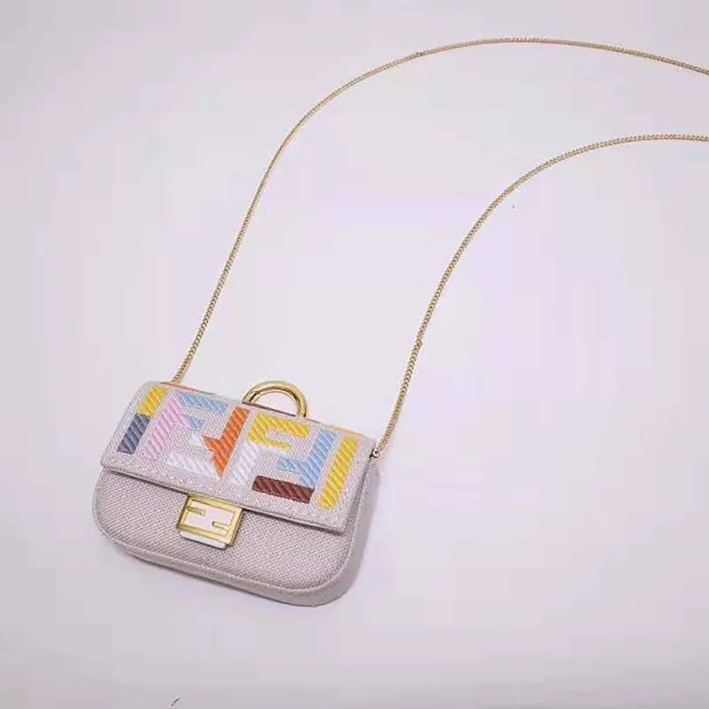 Fendi Nano Baguette Charm Beige Canvas Charm for Women Fendi Nano Baguette Charm Beige Canvas Charm for Women