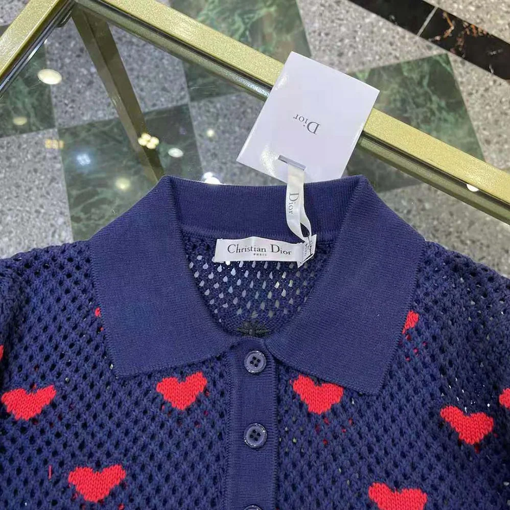 Dior Sweater Navy Blue and Red Hearts I Love Paris Cotton Knit for Women Dior Sweater Navy Blue and Red Hearts I Love Paris Cotton Knit for Women