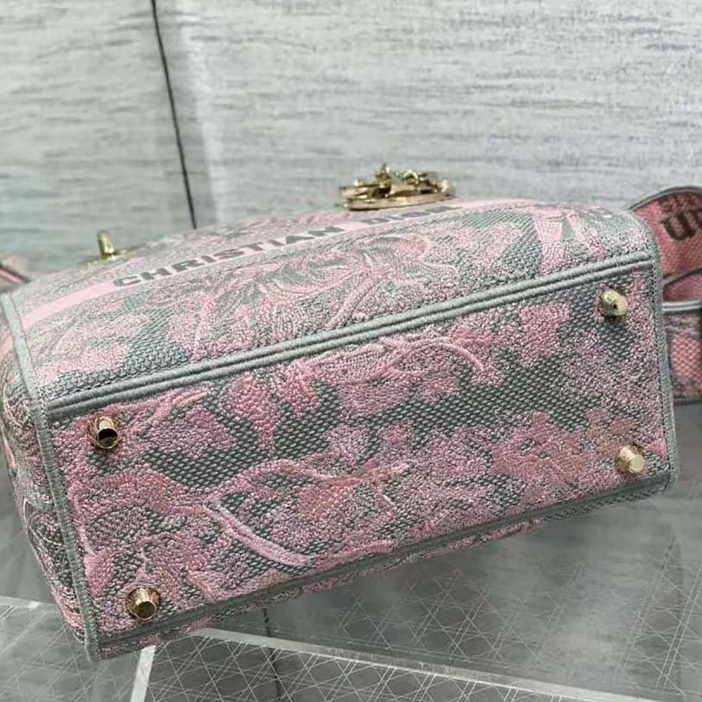 Dior Medium Lady D-lite Bag Gray and Pink Toile de Jouy Reverse Embroidery for Women Dior Medium Lady D-lite Bag Gray and Pink Toile de Jouy Reverse Embroidery for Women
