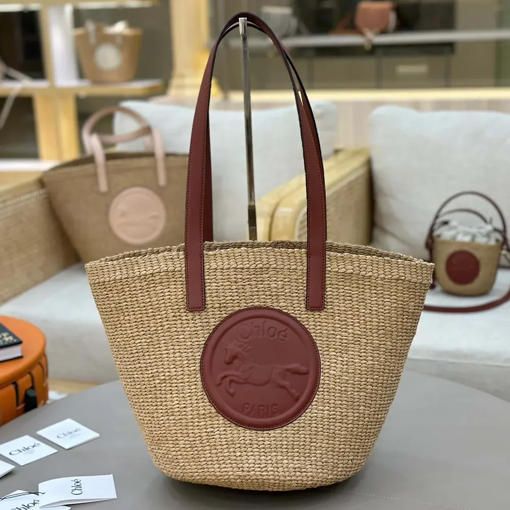 Chloe Large Horse Medal basket bag in Natural Fibers for Women in Brown Chloe Large Horse Medal basket bag in Natural Fibers for Women in Brown