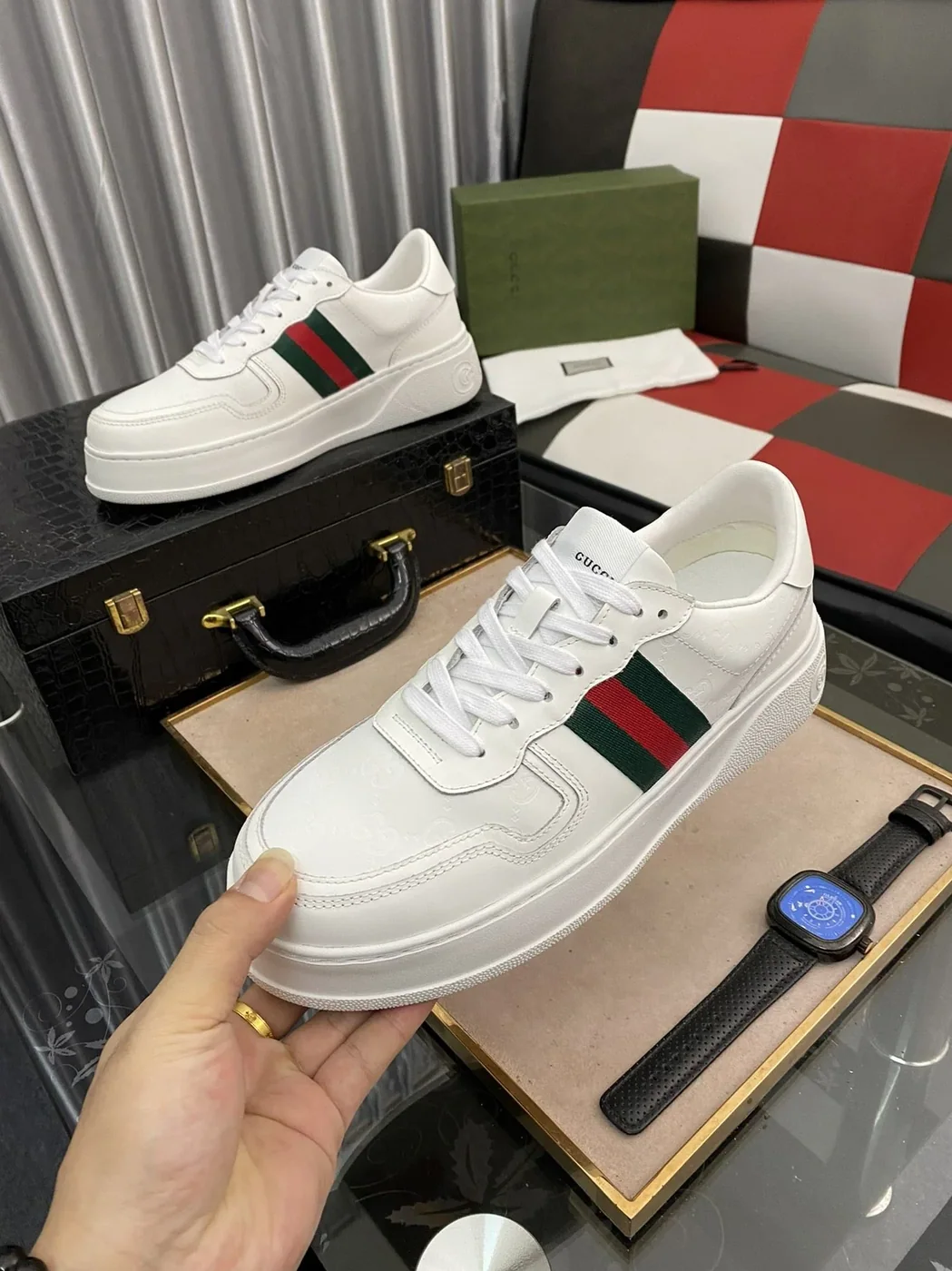 Gucci GG Sneaker With Web White for Men Gucci GG Sneaker With Web White for Men
