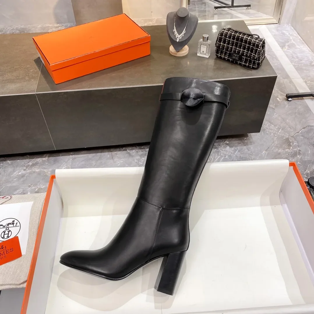 Hermes High Heel Boots Black /