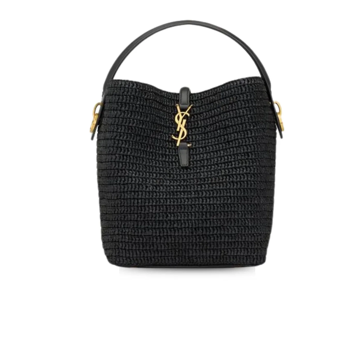 Saint Laurent Le Woven Raffia And Vegetable-Tanned Black 9.8 Inches/ Saint Laurent Le Woven Raffia And Vegetable-Tanned Black 9.8 Inches/