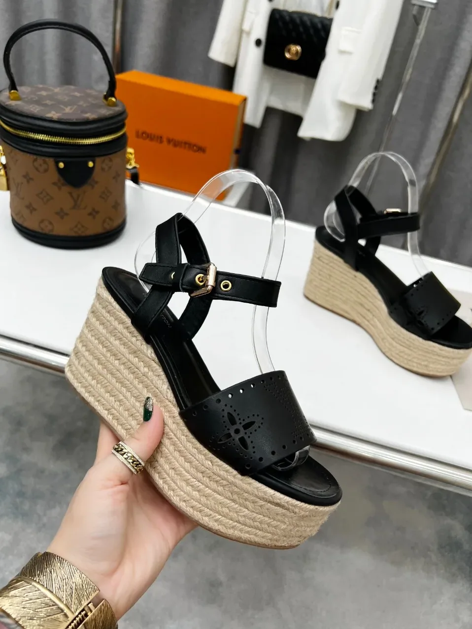Louis Vuitton Starboard Wedge Sandal Black for Women