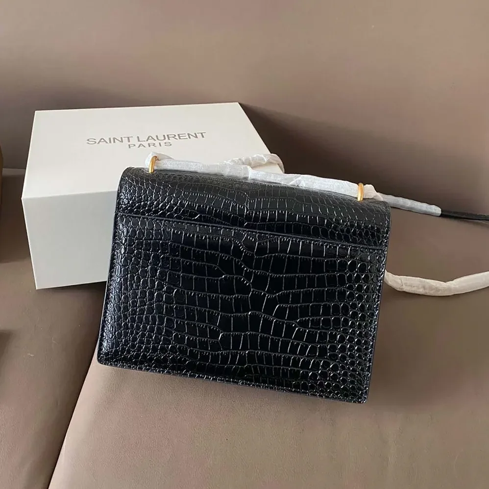 Saint Laurent YSL Sunset Medium in Crocodile Embossed Leather for Women in Black Saint Laurent YSL Sunset Medium in Crocodile Embossed Leather for Women in Black