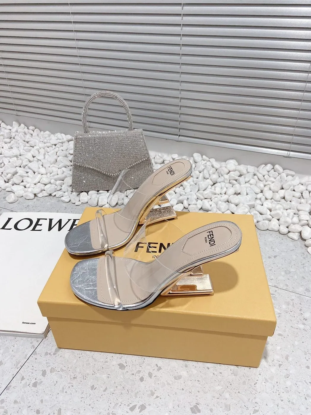 Fendi First Silver Transparent High in Heeled Sandals Fendi First Silver Transparent High in Heeled Sandals