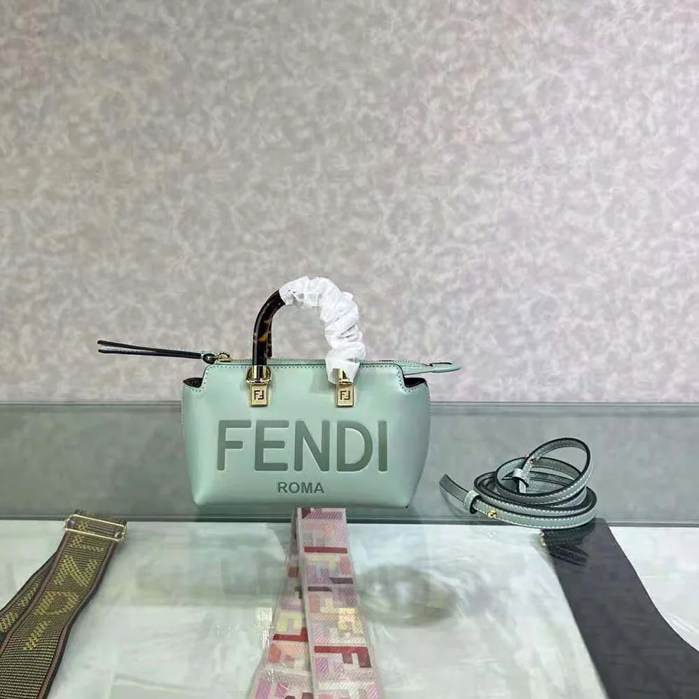 Fendi By The Way Mini Small Boston Bag in Mint Green Leather for Women Fendi By The Way Mini Small Boston Bag in Mint Green Leather for Women