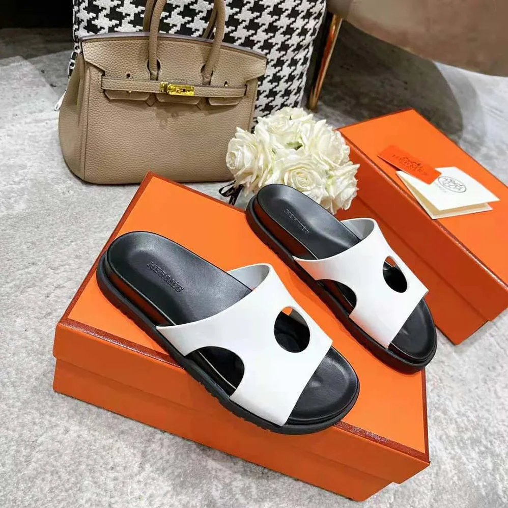 Hermes Edith Sandal in Calfskin with Perforated Upper for Women in White Hermes Edith Sandal in Calfskin with Perforated Upper for Women in White