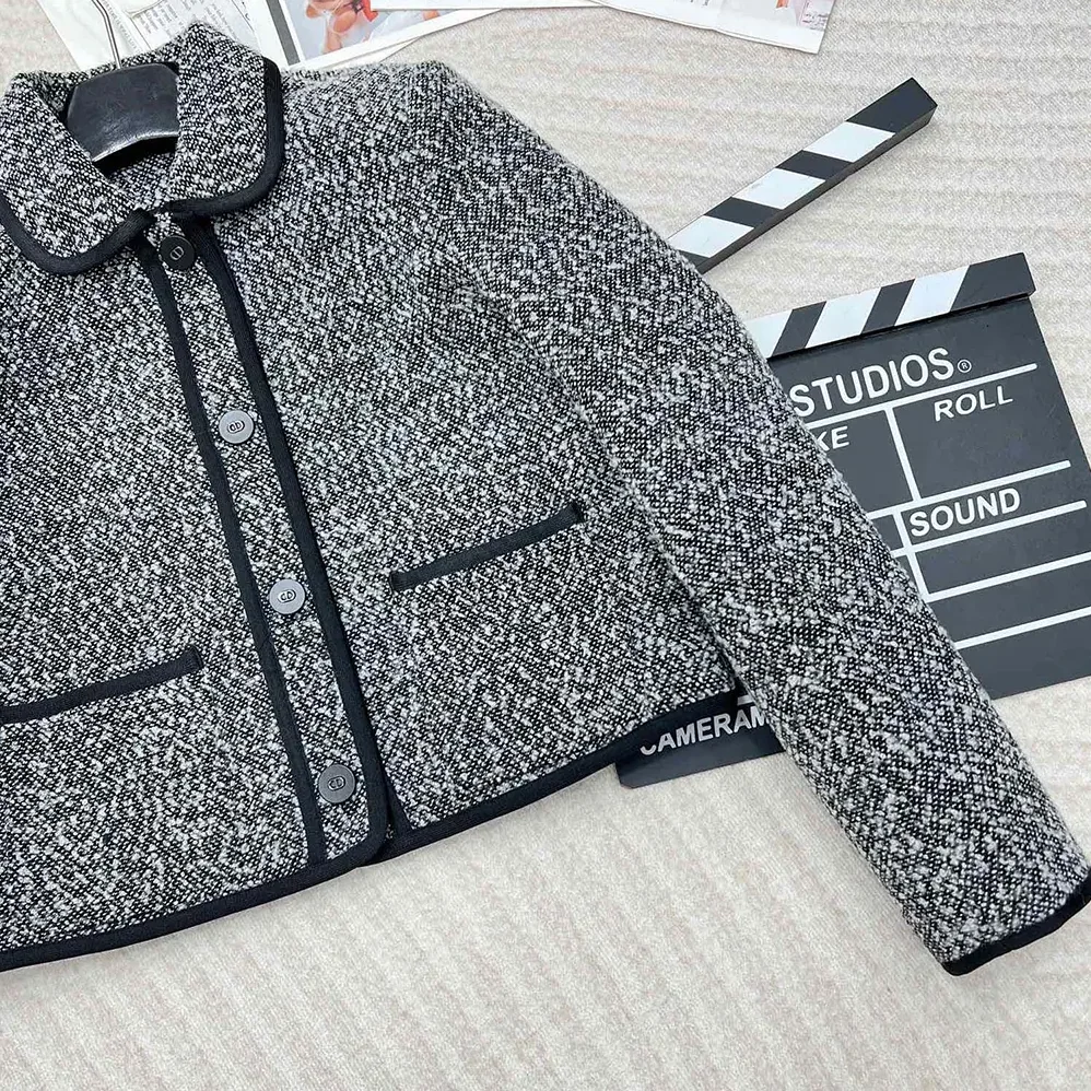 Dior Jacket Black Wool for Women in Blend Heathered Textured Knit