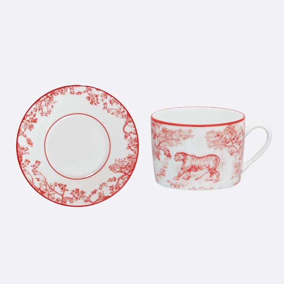 Dior Teacup Saucer Red Toile De Jouy for Unisex