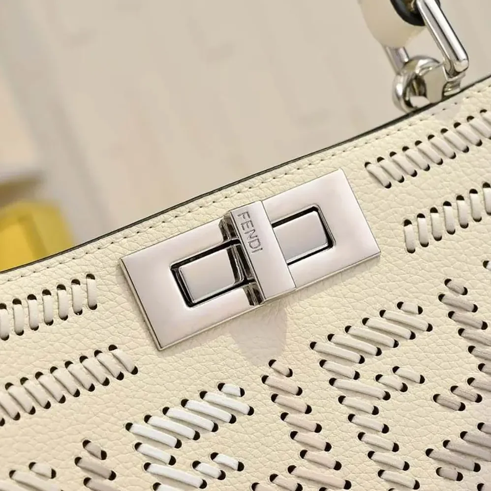 Fendi Peekaboo ISeeU Small Beige Leather Bag with FF Interlacing for Women
