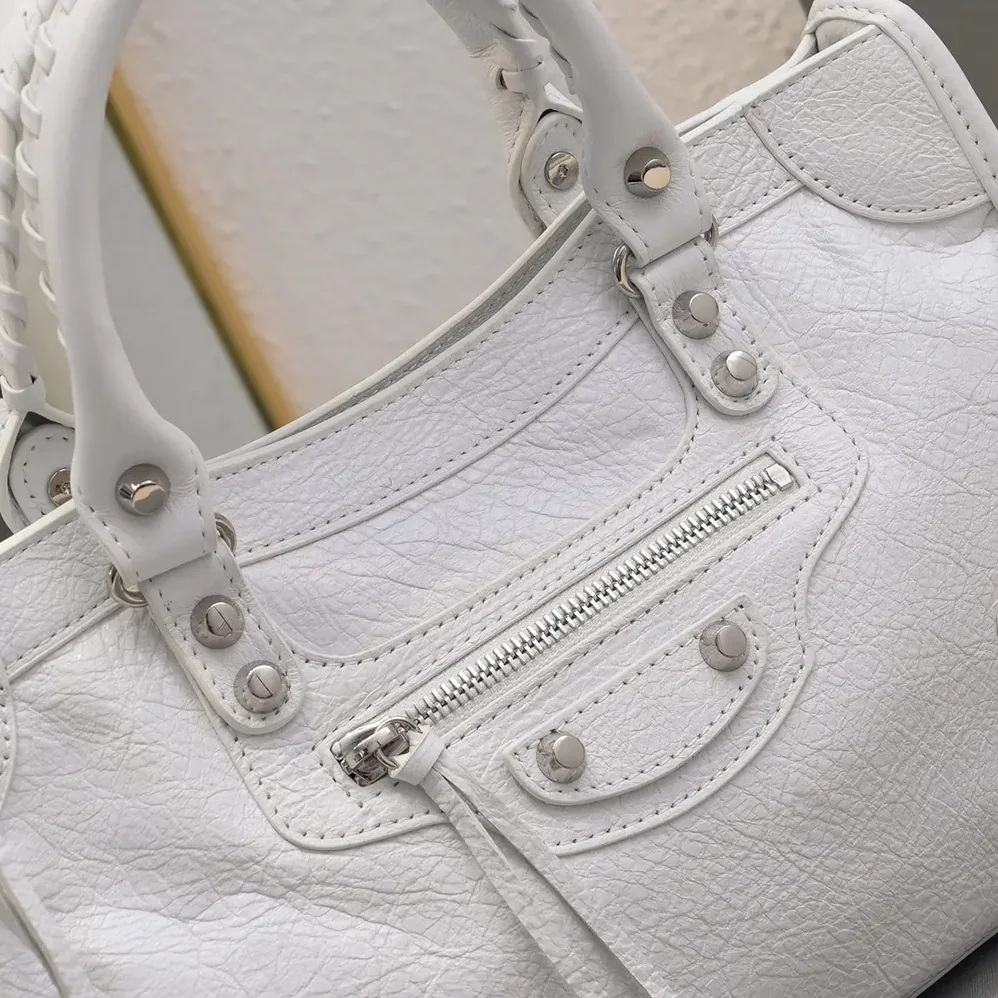 Balenciaga Le City Medium Bag in Optic White Arena Lambskin for Women Balenciaga Le City Medium Bag in Optic White Arena Lambskin for Women