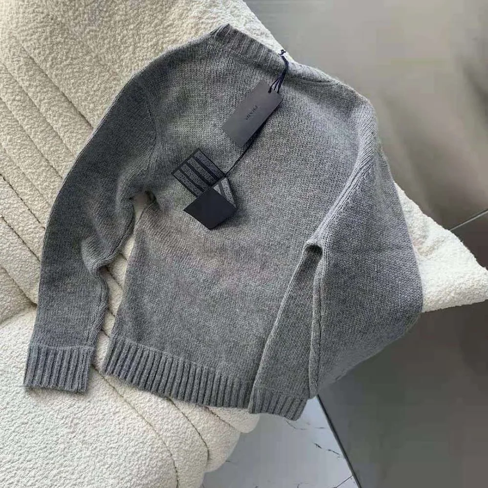 Prada Cashmere and Wool Prada Logo Crew-Neck Sweater for Women in Silver Prada Cashmere and Wool Prada Logo Crew-Neck Sweater for Women in Silver