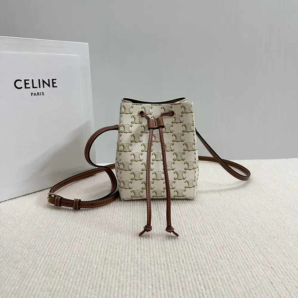 Celine Micro Sailor in Triomphe Canvas and Calfskin for Women in White Celine Micro Sailor in Triomphe Canvas and Calfskin for Women in White