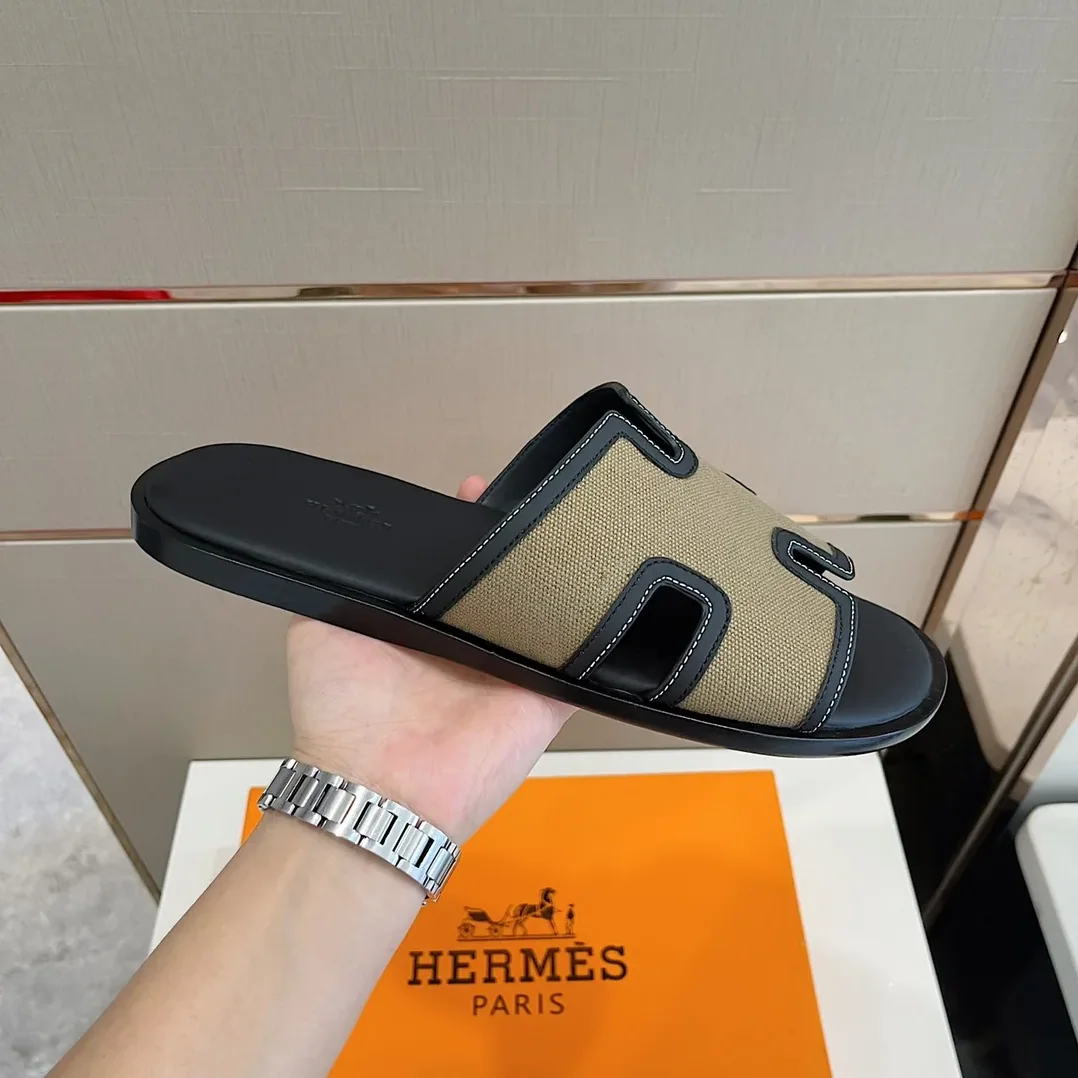 Hermes Izmir Sandals Black in Beige