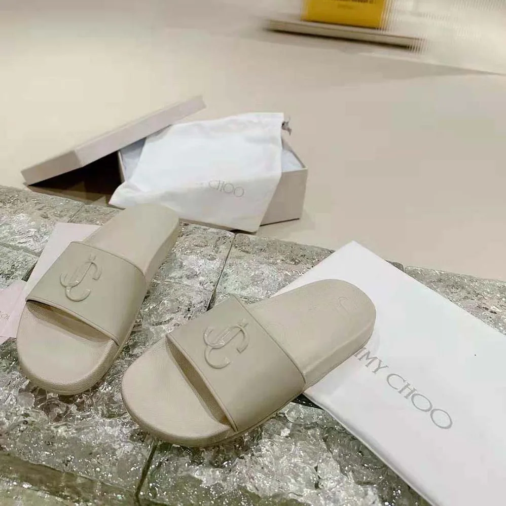 Jimmy Choo Port/F Barley Rubber Slides with JC Monogram for Women
