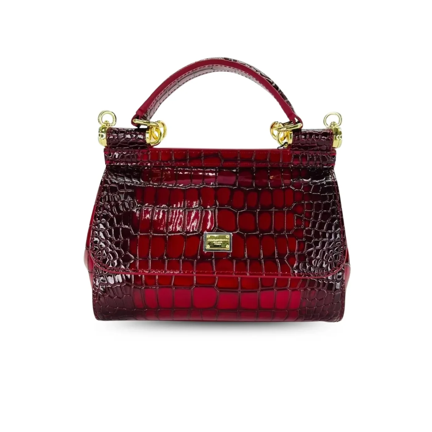 Dolce & Gabbana Medium Sicily Bag In Foiled Crocodile in Print Burgundy / DG