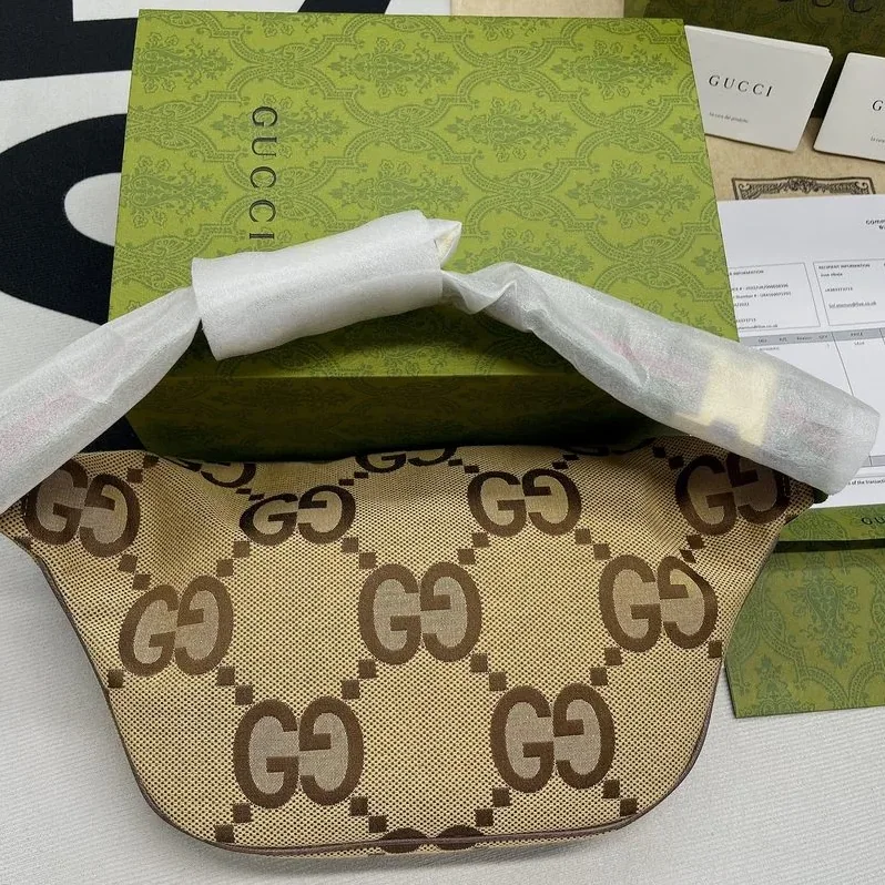 Gucci Jumbo GG Belt Bag / Camel/ Ebony Jumbo GG Canvas