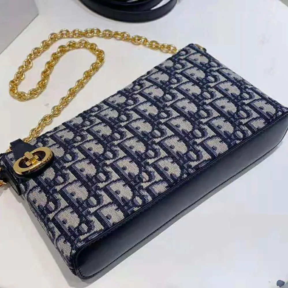 Dior 30 Montaigne Dior Midi Mini Bag Blue Dior Oblique Jacquard for Women