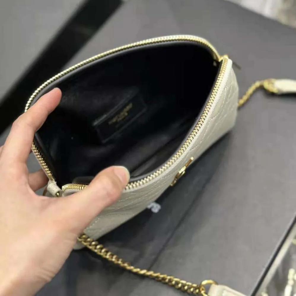 Saint Laurent YSL Gaby Zipped Pouch in Quilted Lambskin for Women in White