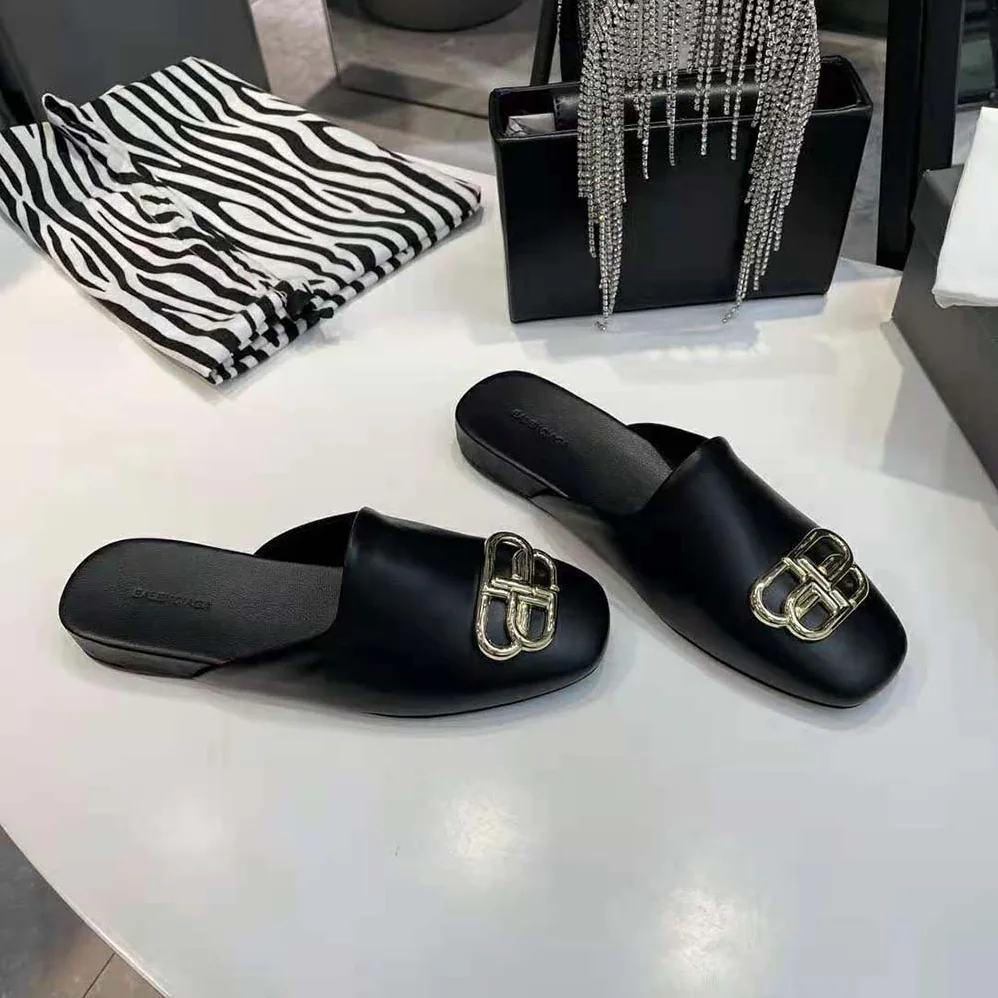 Balenciaga Cosy BB Slide in Black Smooth Calfskin Aged for Women in gold Hardware Balenciaga Cosy BB Slide in Black Smooth Calfskin Aged for Women in gold Hardware