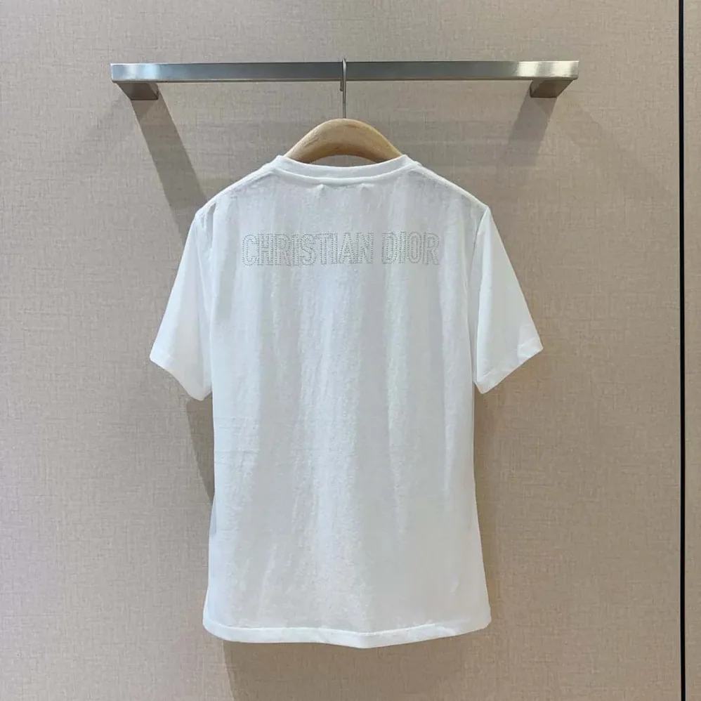 Dior T-Shirt White Cotton and Linen Jersey with Black Dior Cabinet de Curiosités Motif for Women