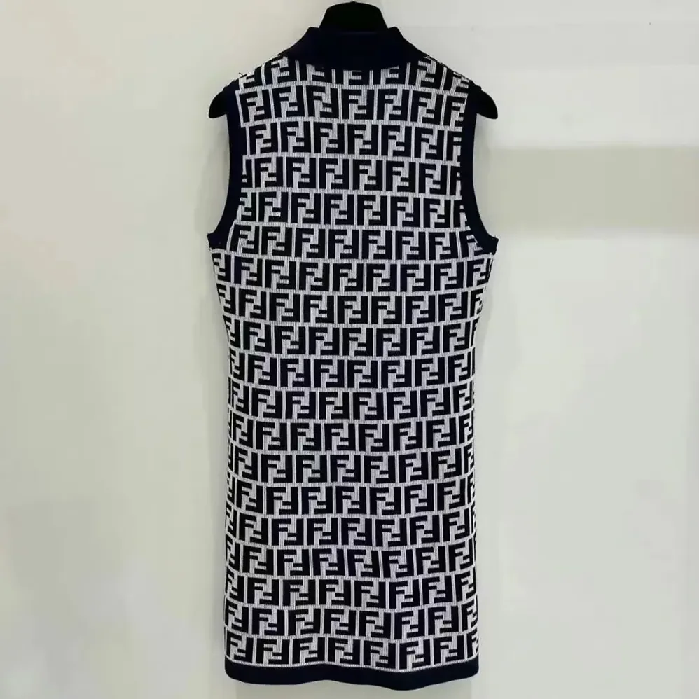Fendi Navy Blue FF Cotton Dress for Women Fendi Navy Blue FF Cotton Dress for Women