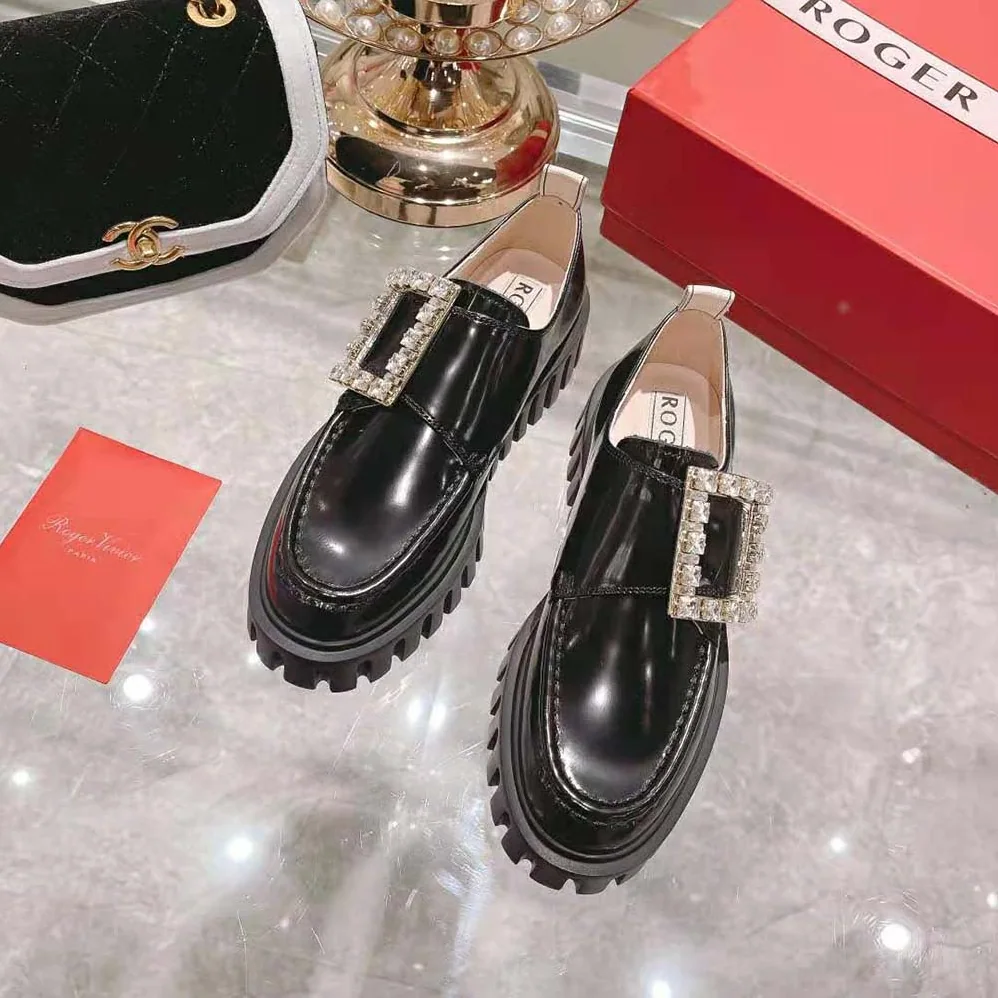 Roger Vivier Viv Go-Thick Strass Buckle Loafers in Patent Leather for Women Roger Vivier Viv Go-Thick Strass Buckle Loafers in Patent Leather for Women