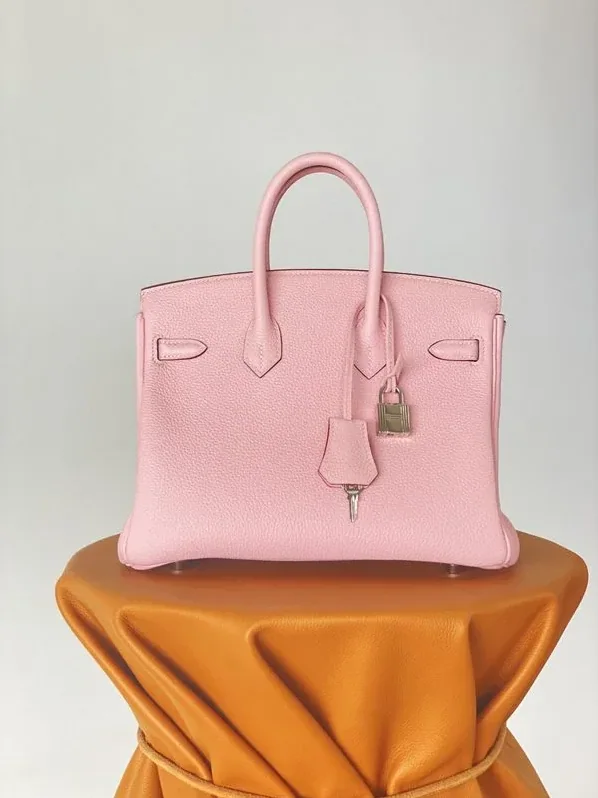 Hermes Birkin Top Handle Bag / Nata Togo Leather Pink Silver Hardware