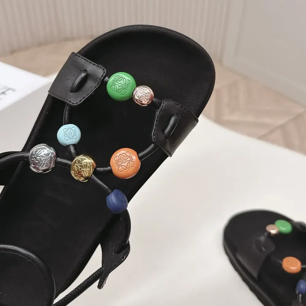 Loewe Pebble Beads Fussbett Sandal in Nappa Lambskin for Women in Black Loewe Pebble Beads Fussbett Sandal in Nappa Lambskin for Women in Black