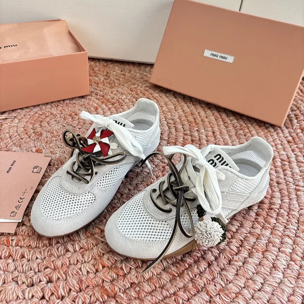 Miu Miu Gymnasium Mesh and Suede Sneakers for Women in White