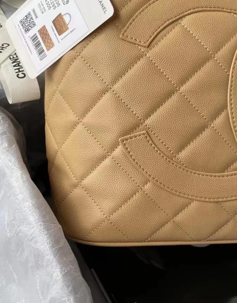 Chanel Medallion Tote Shoulder Beige Bag /