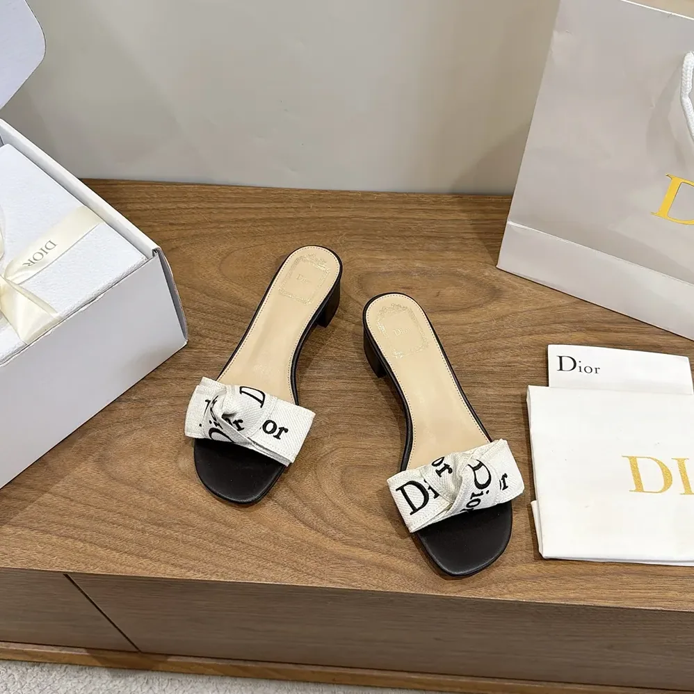 Dior J'Adior Heeled Slide Black Embroidered Cotton for Women Dior J'Adior Heeled Slide Black Embroidered Cotton for Women