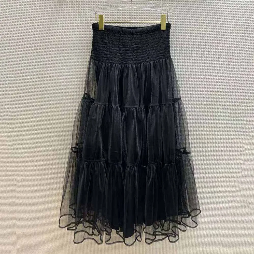 Dior Mid-Length Frilled Skirt Black Technical Tulle for Women