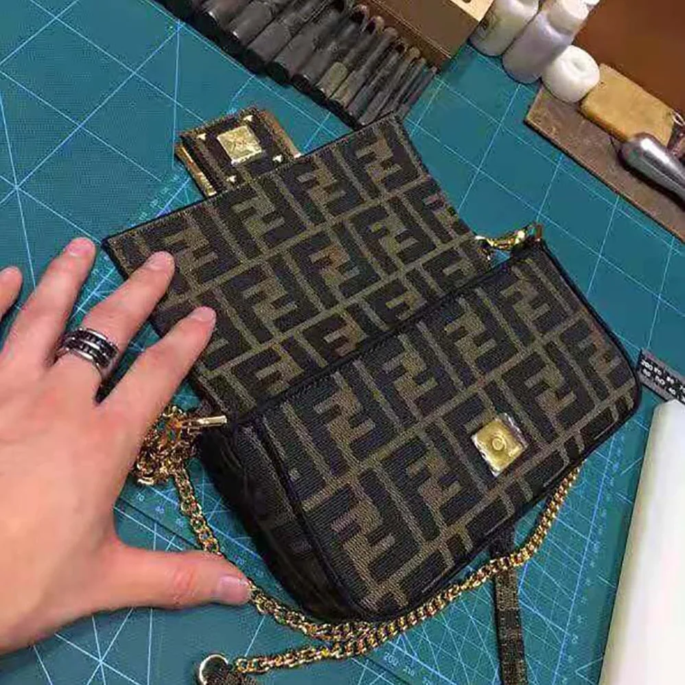 Fendi Mini Baguette Brown Fabric Bag for Women Fendi Mini Baguette Brown Fabric Bag for Women