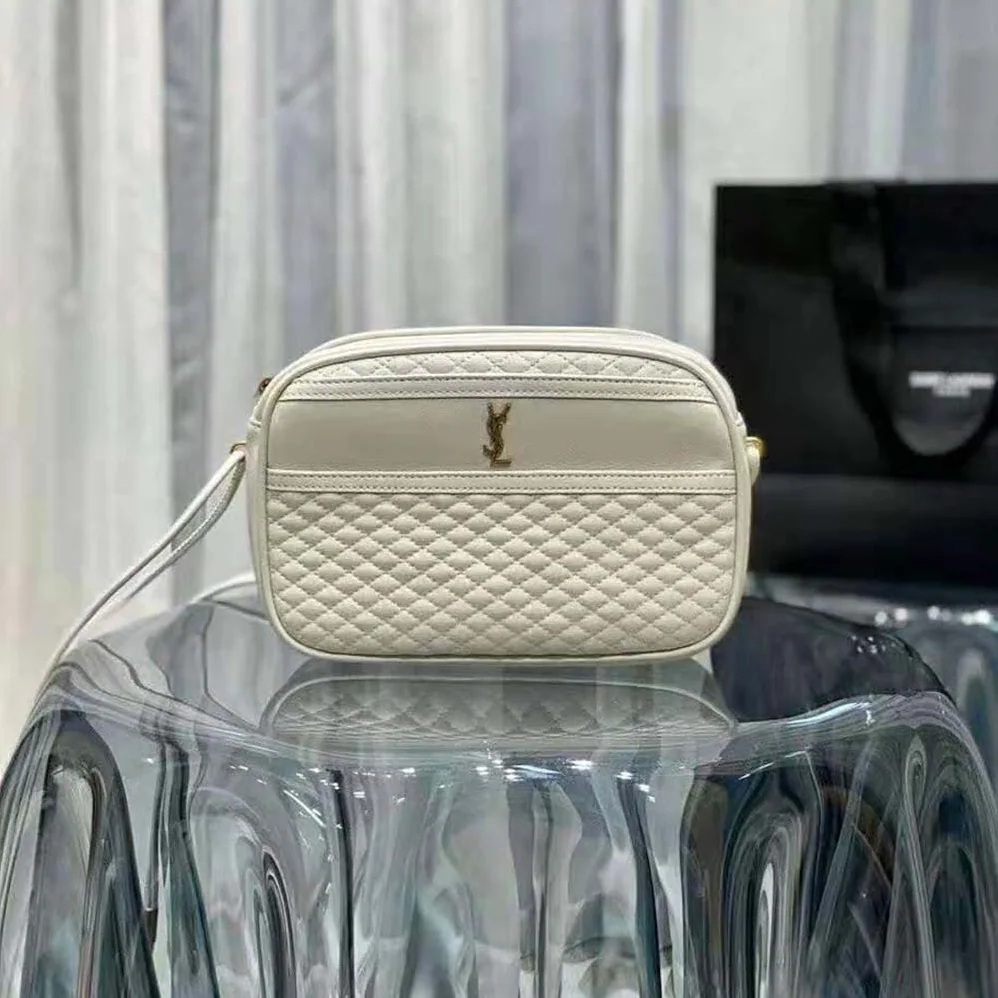 Saint Laurent YSL Victoire Camera Bag in Quilted Lambskin for Women in White Saint Laurent YSL Victoire Camera Bag in Quilted Lambskin for Women in White