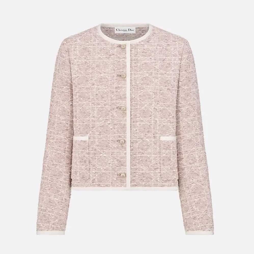 Dior Macrocannage Cropped Jacket Peach Blossom Pink Cotton for Women in Blend Tweed