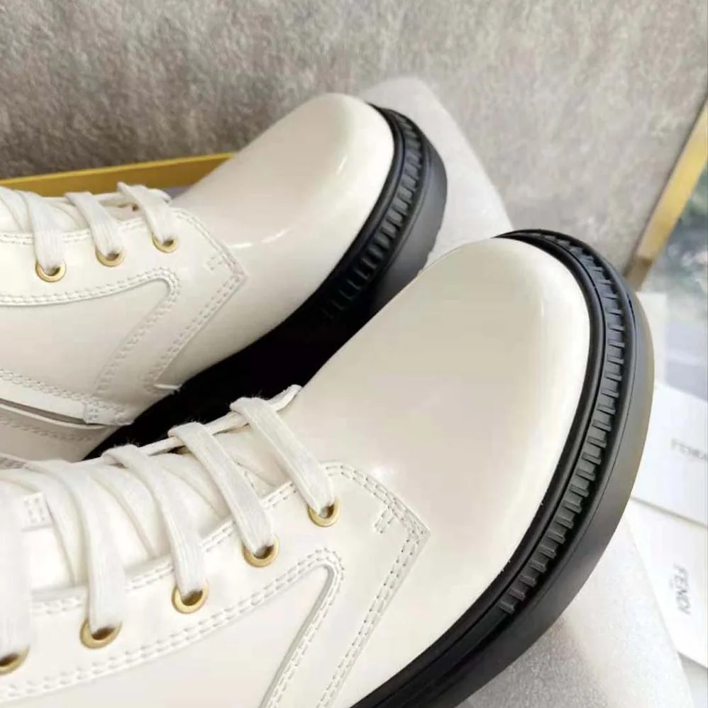 Fendi Fendigraphy White Leather Biker Boots for Women Fendi Fendigraphy White Leather Biker Boots for Women