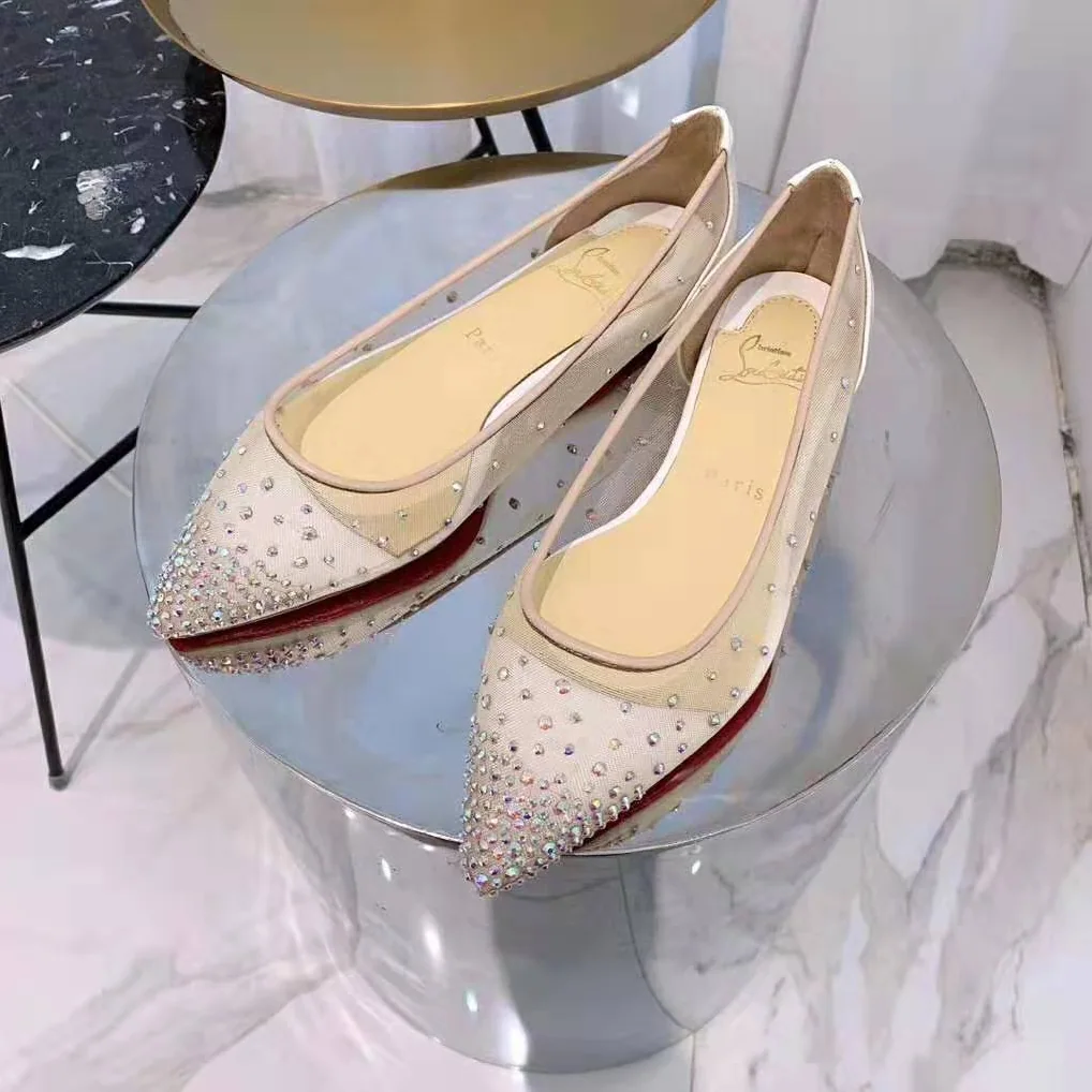 Christian Louboutin Follies Strass Ballet Flat for Women in White Christian Louboutin Follies Strass Ballet Flat for Women in White
