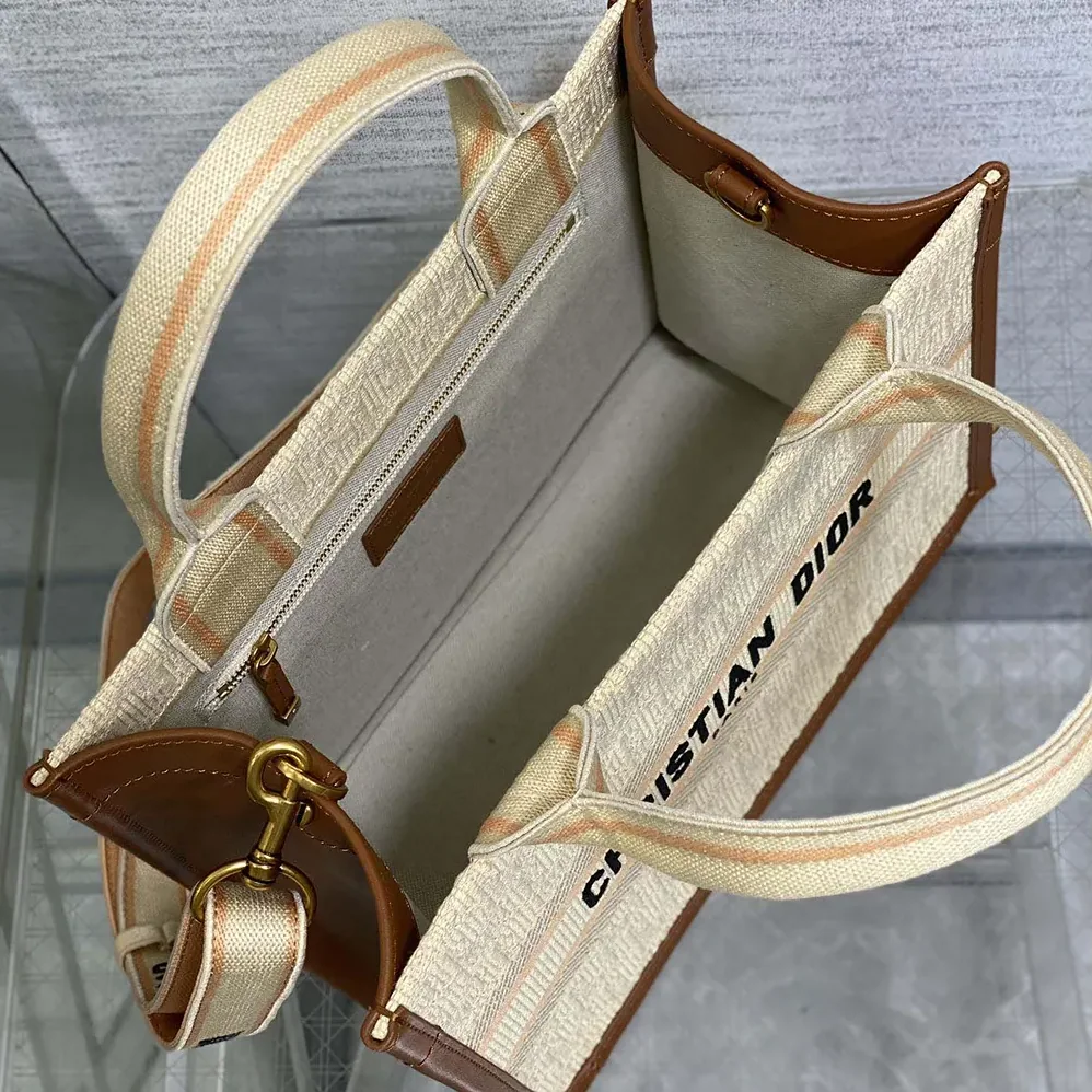 Dior Small Dior Book Tote Beige Dior Oblique Embroidered Raffia and Camel Calfskin for Women Dior Small Dior Book Tote Beige Dior Oblique Embroidered Raffia and Camel Calfskin for Women
