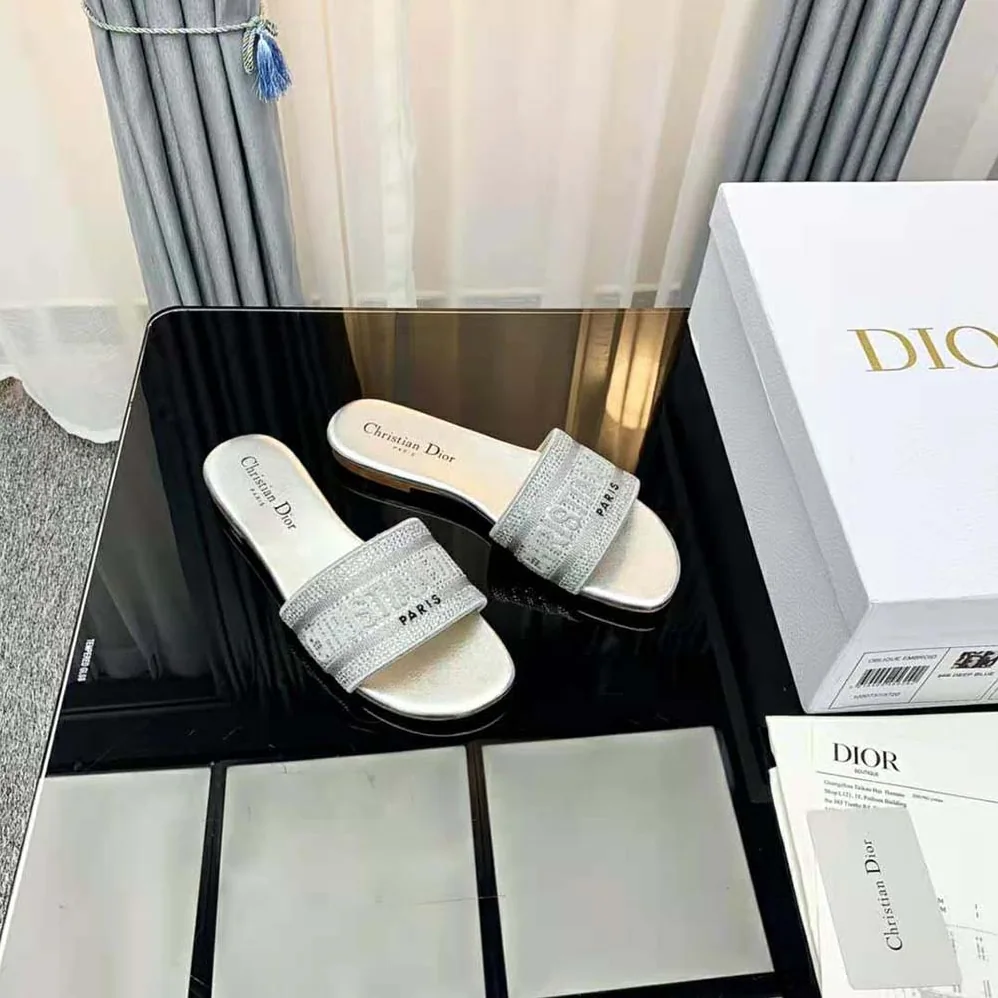 Dior Dway Slide Cotton Metallic Thread Embroidery and Silver for Women in Tone Strass Dior Dway Slide Cotton Metallic Thread Embroidery and Silver for Women in Tone Strass