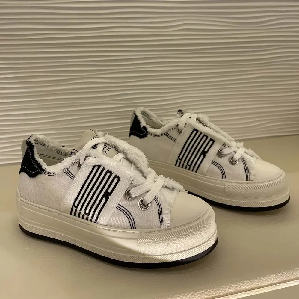 Dior Walk'n'Dior Platform Sneaker White and Black Fringed Cotton Canvas for Women Dior Walk'n'Dior Platform Sneaker White and Black Fringed Cotton Canvas for Women