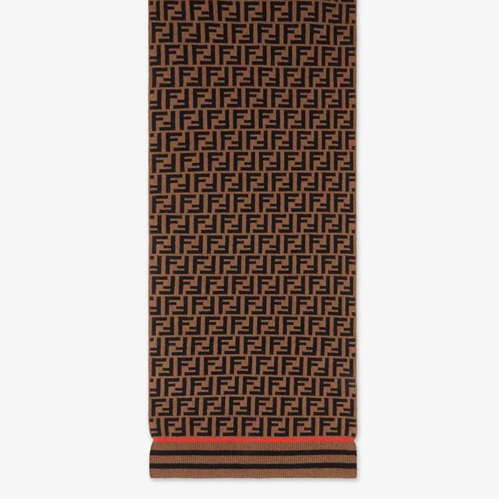 Fendi Brown Wool and Cashmere FF Scarf for Women Fendi Brown Wool and Cashmere FF Scarf for Women