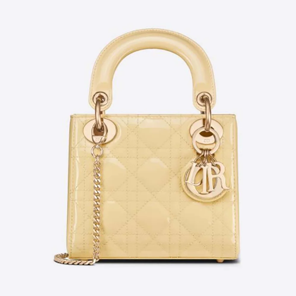 Dior Mini Lady Dior Bag Pale Yellow Patent Cannage Calfskin for Women