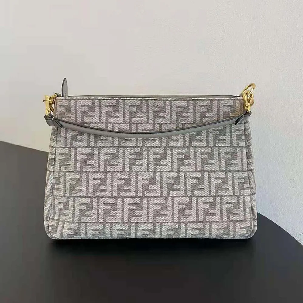 Fendi Fendi O'Lock Zipper Dove Gray Tapestry Fabric Bag for Women Fendi Fendi O'Lock Zipper Dove Gray Tapestry Fabric Bag for Women