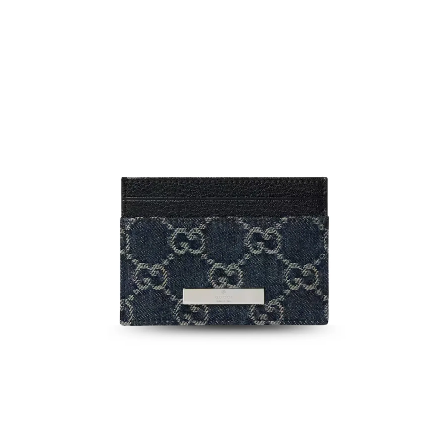 Gucci Card Case With Gucci Plaque / Dark Blue Denim Palladium Hardware Gucci Card Case With Gucci Plaque / Dark Blue Denim Palladium Hardware