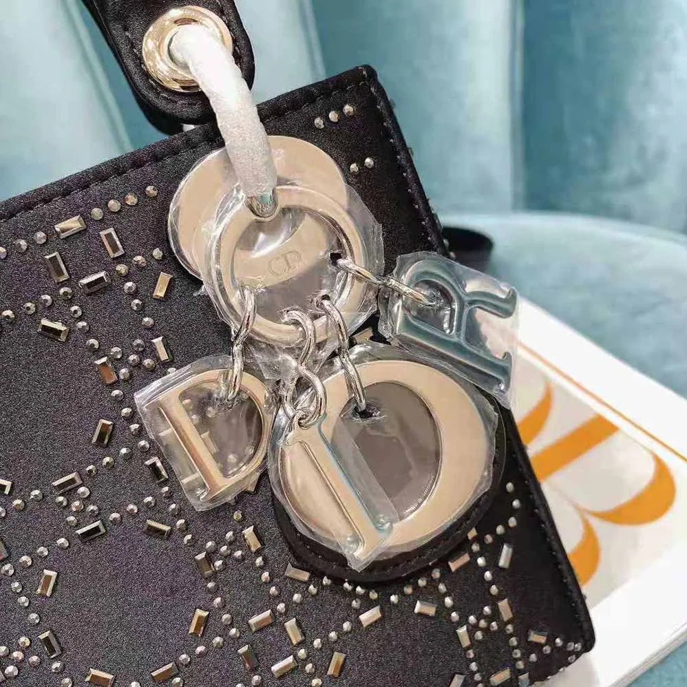 Dior Mini Lady Dior Bag Black Strass Cannage Satin for Women Dior Mini Lady Dior Bag Black Strass Cannage Satin for Women