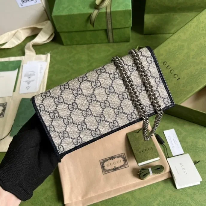 Gucci Horsebit 1955 Wallet With Chain Beige And Blue / Gucci Horsebit 1955 Wallet With Chain Beige And Blue /